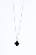 Stainless Steel Silver Black Clover Necklace for Women