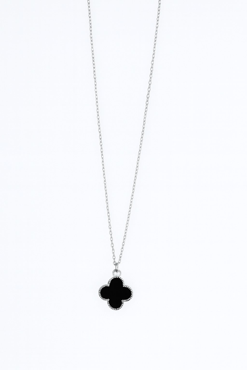 Stainless Steel Silver Black Clover Necklace for Women