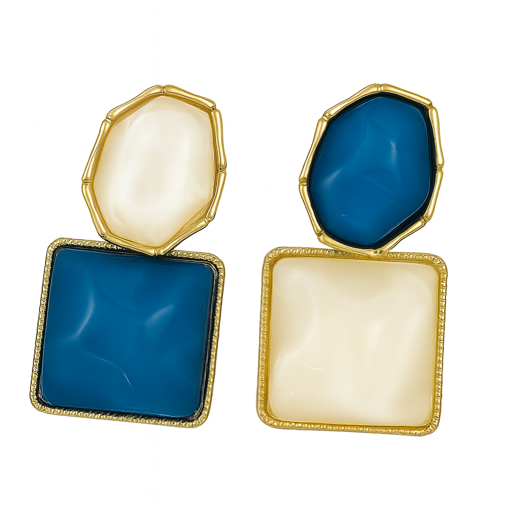Geometric Octagon & Square Drop Earrings – Gold Frame