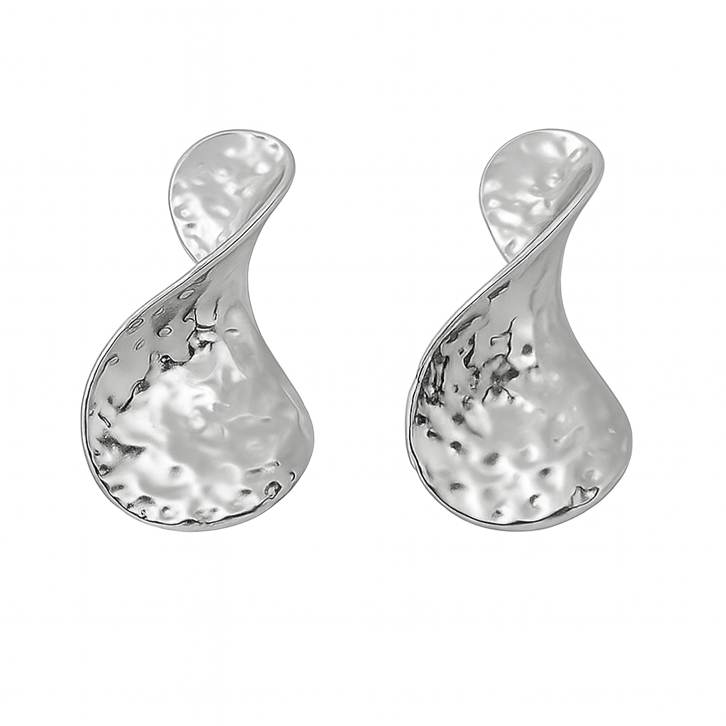 Hammered Teardrop Silver Earrings